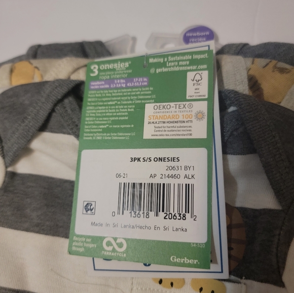 Set of 3 Gerber Sustainable Cotton Lion Onesies - Picture 5 of 8